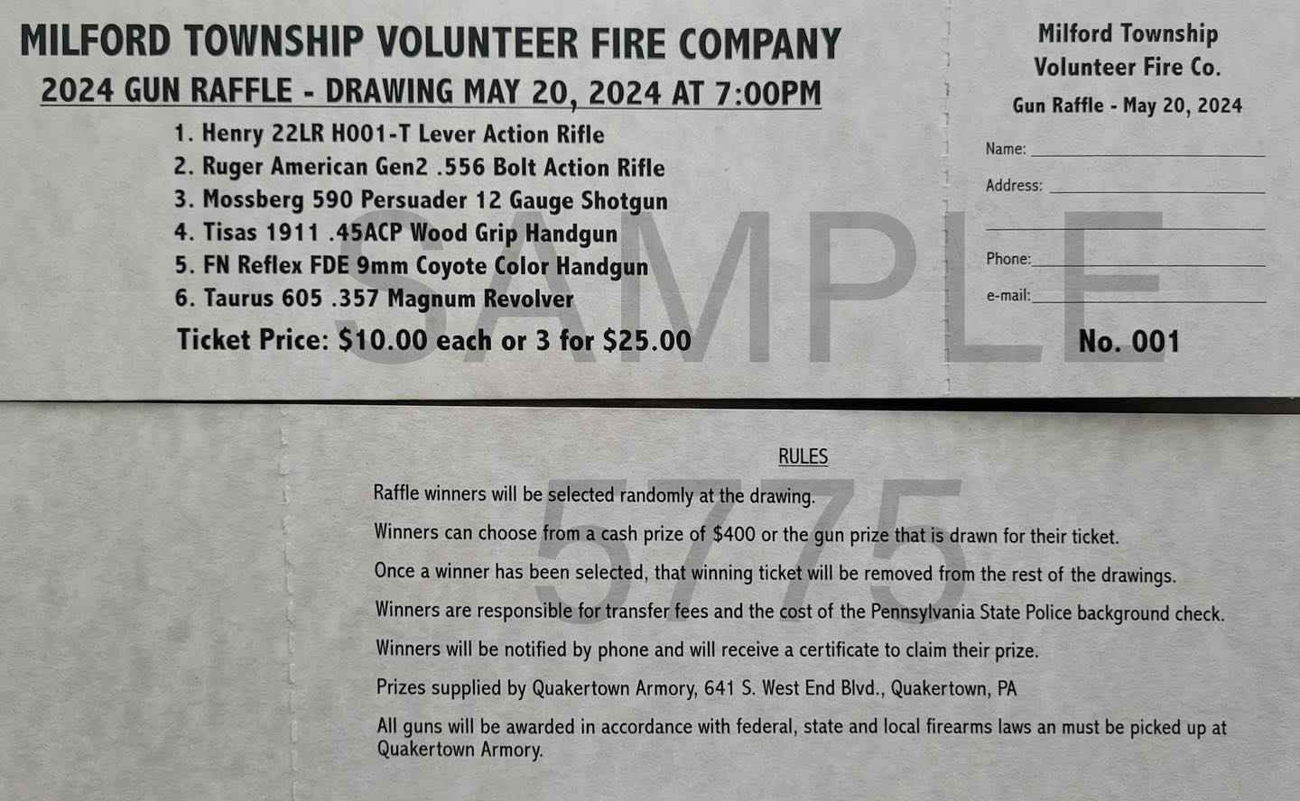 Pa Raffle 2024 Gun Raffles Get ready for some excitement! Milford Twp Vol Fire Company's 2024 Pew ...