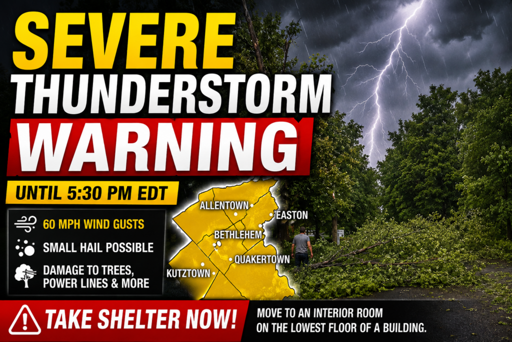 ⛈️ SEVERE THUNDERSTORM WARNING ISSUED FOR PARTS OF THE LEHIGH VALLEY ...